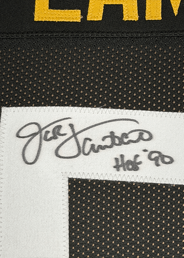 Framed Autographed/Signed Jack Lambert 35x39 HOF 90 Pittsburgh Black Football Jersey JSA COA
