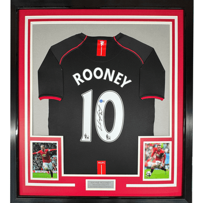 Framed Autographed/Signed Wayne Rooney 35x39 Manchester United Black 2008 Soccer Jersey Beckett BAS COA
