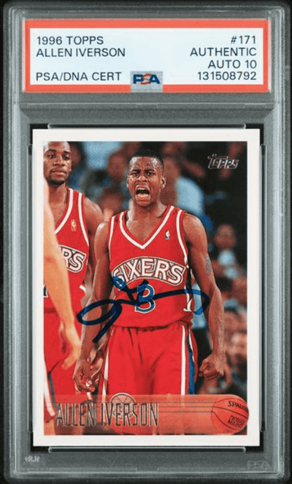 Graded 1996 Topps Allen Iverson #171 Rookie RC Basketball Card PSA 10 Auto Grade Gem Mint