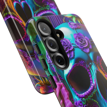 Neon Skull and Roses Vibrant Tough Phone Case