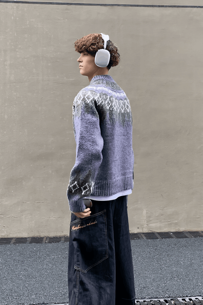 Fair Isle Zip Knit Cardigan