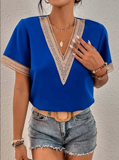 Full Size V-Neck Short Sleeve Blouse Plus Size