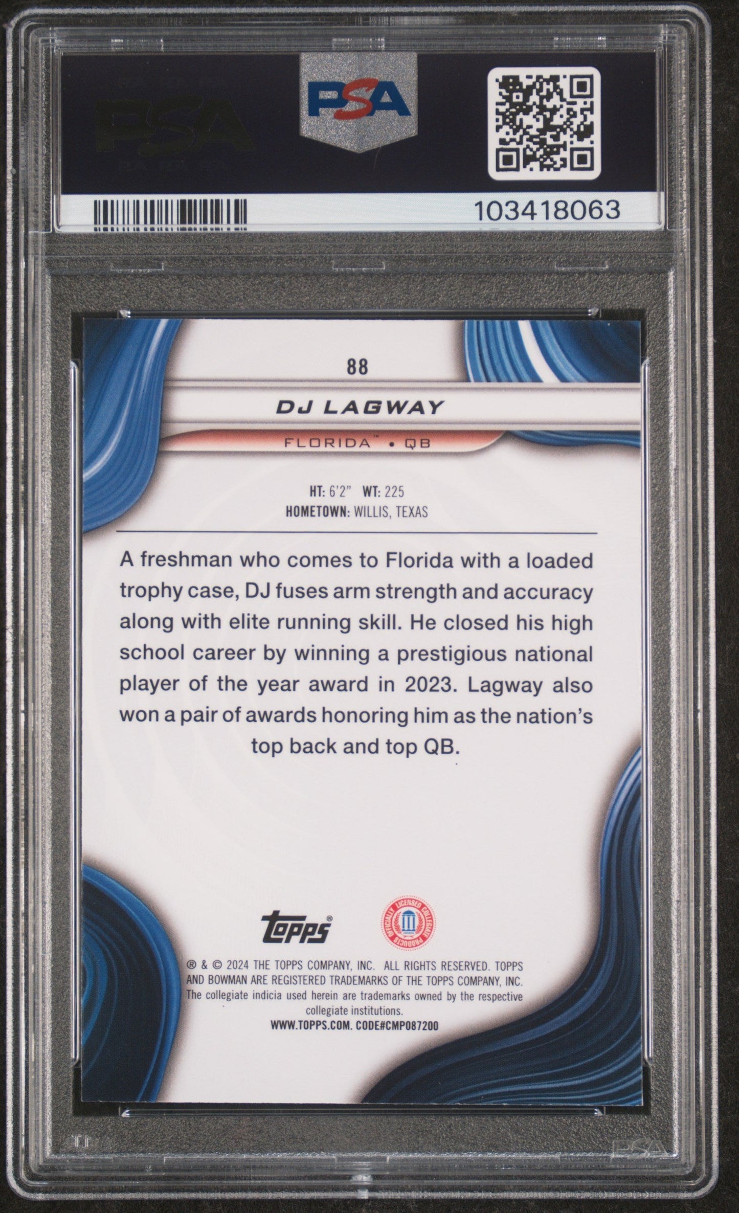 Graded 2024 Topps Bowman Best University DJ Lagway #88 Rookie RC Football Card PSA 10 Gem Mint