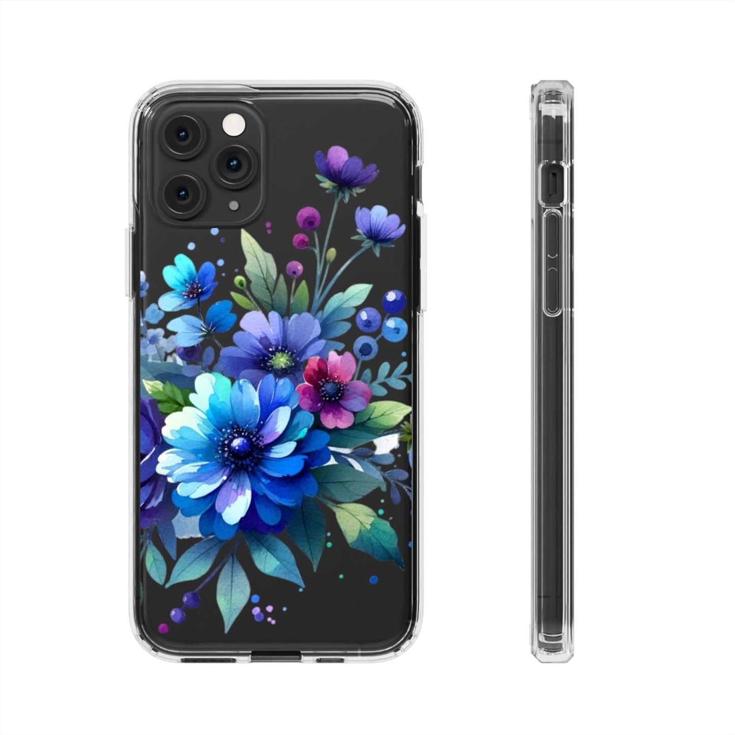 Vibrant Blue Floral Clear Phone Case