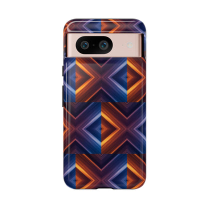 Stylish Tough Phone Case With Blue & Orange Abstract Design