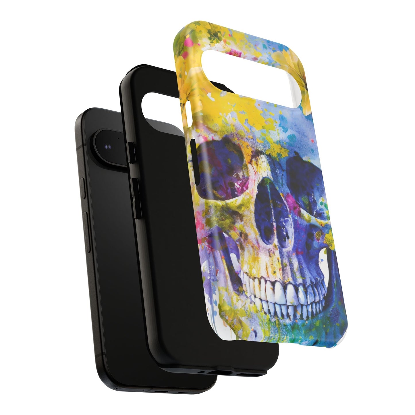 Vibrant Blue Floral Skull Tough Phone Case