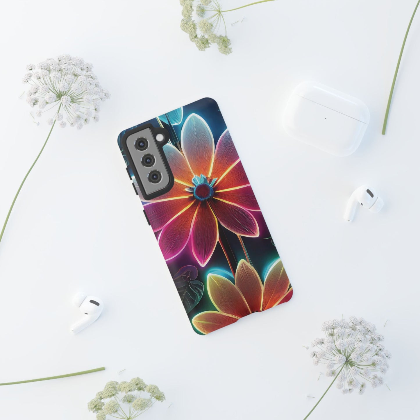 Vibrant Neon Flowers Tough Phone Case