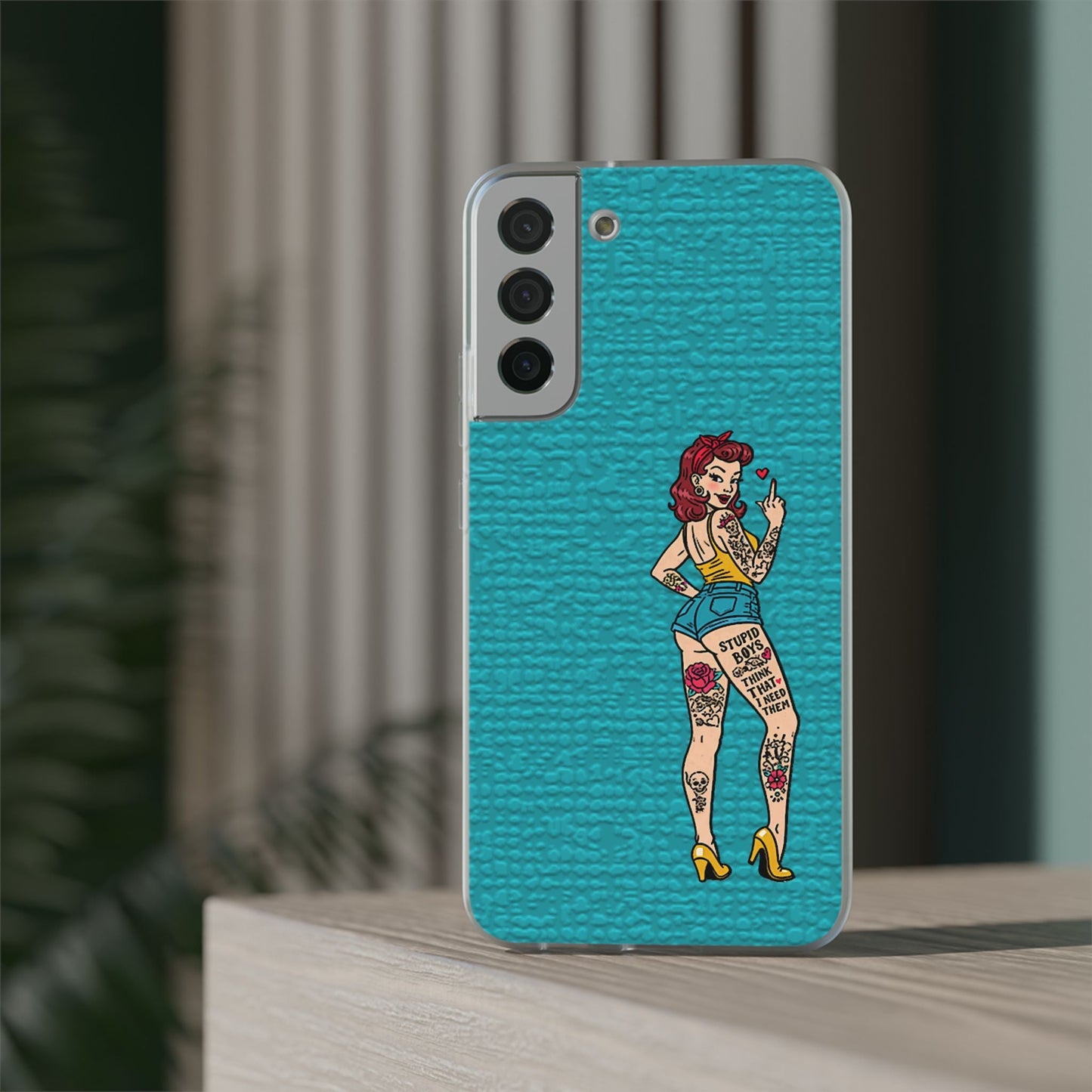 Sassy Pin-Up Stupid Boys Teal Flexi Phone Case