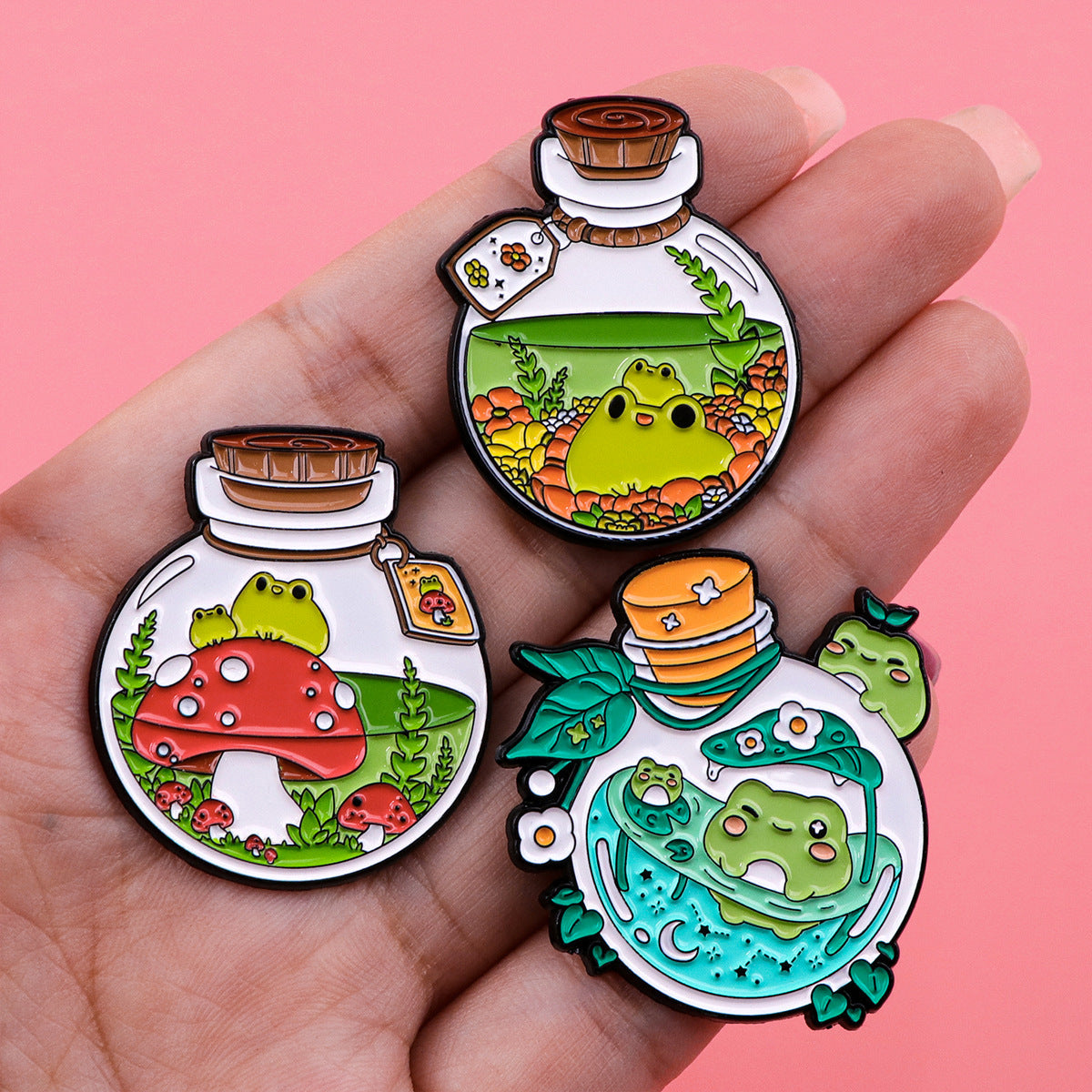 Cute Frog Terrarium Enamel Pins