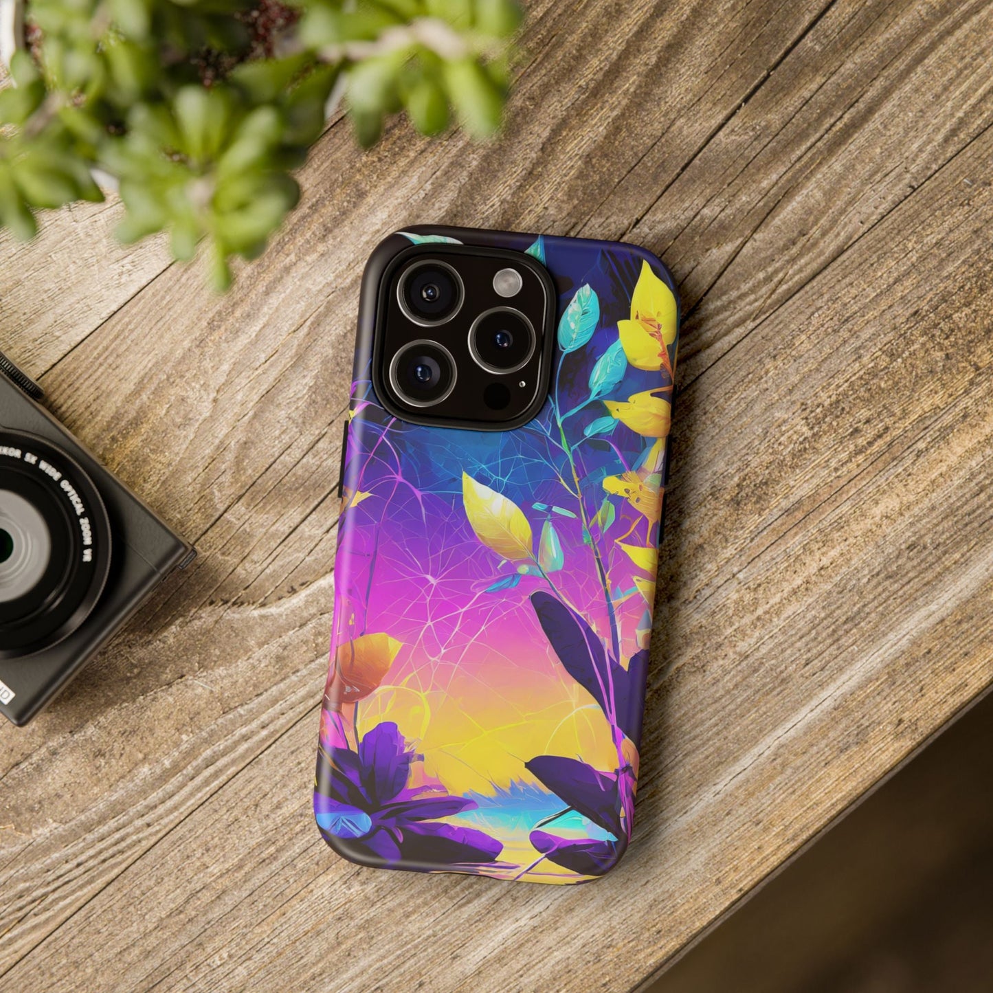 Artistic Vibrant Neon Floral Leaf Tough Phone Case
