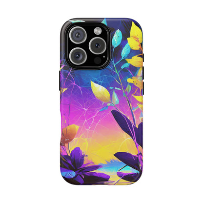 Artistic Vibrant Neon Floral Leaf Tough Phone Case