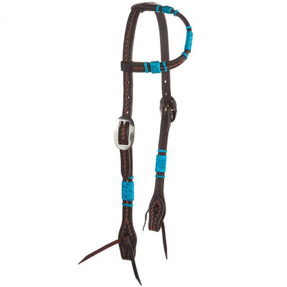 Turquoise Rawhide Rope Tooled Single Ear Headstall