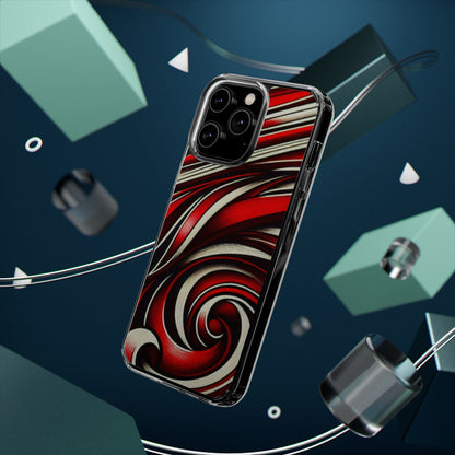 Red & White Swirl Abstract Clear Phone Case