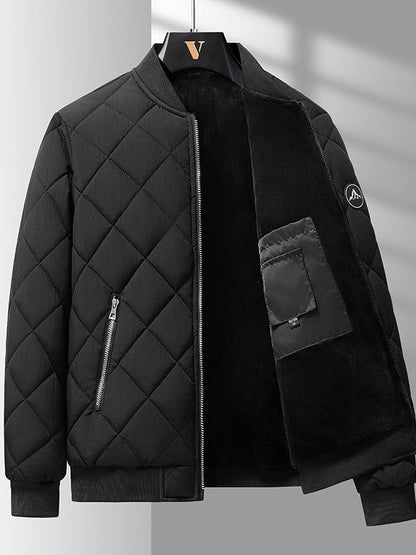 Men's Windproof Quilted Winter Jacket - Velvet Lined Baseball Bomber