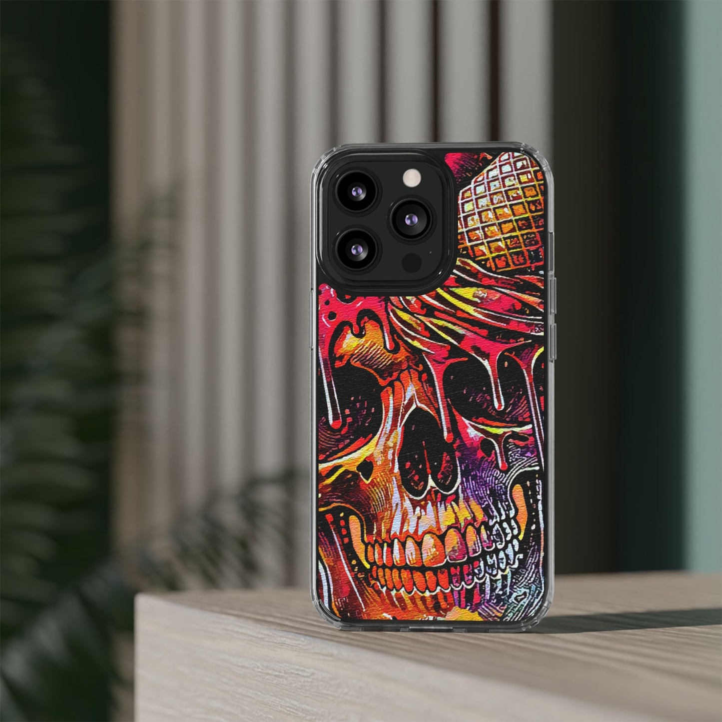 Neon Ice Cream Skull Clear Phone Case
