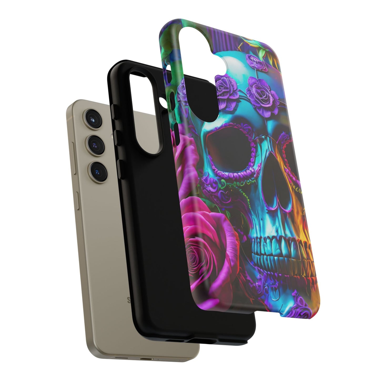 Neon Skull and Roses Vibrant Tough Phone Case