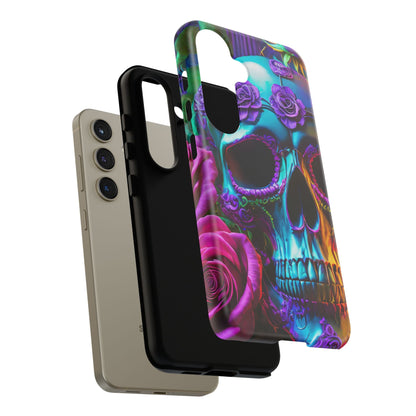 Neon Skull and Roses Vibrant Tough Phone Case