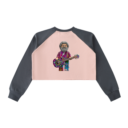 Jerry G LeGoo Raw-Hem Color-Block Raglan Crop Sweatshirt
