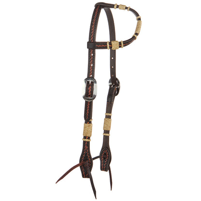 Natural Rawhide Rope Tooled Single Ear Headstall