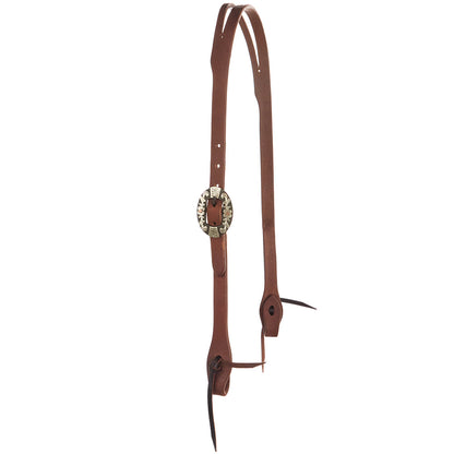 Heavy Oil Harness Leather Oval Flower Silver Bar Single Buckle Slit Ear Headstall