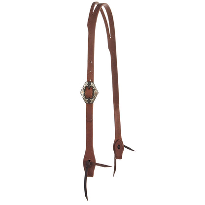 Heavy Oil Harness Leather Diamond Floral Single Buckle Slit Ear Headstall