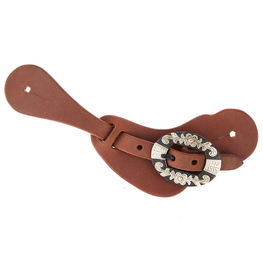 Ladies Youth Heavy Oiled Cowboy Spur Straps With Floral Buckles