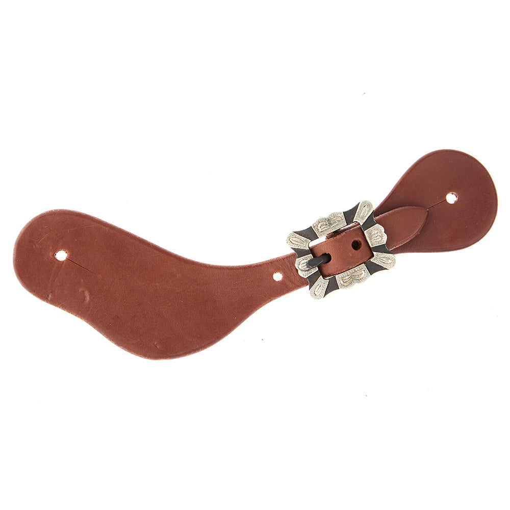 Ladies Youth Oiled Dove Wing Spur Straps With Square Silver Bar Buckles