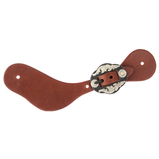 Ladies Youth Oiled Dove Wing Spur Straps With Double Flower Buckles