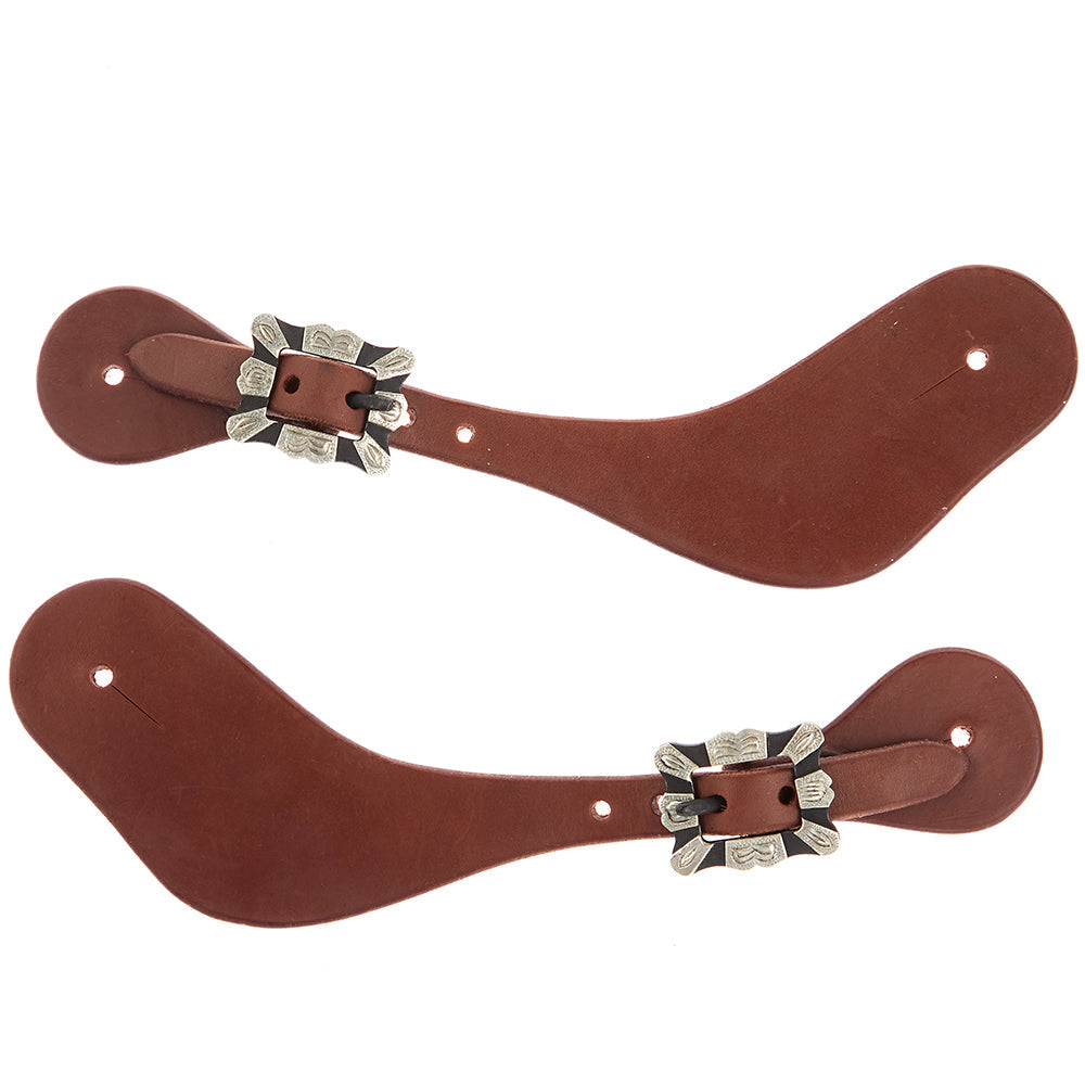 Mens Oiled Dove Wing Spur Straps With Square Silver Bar Buckles