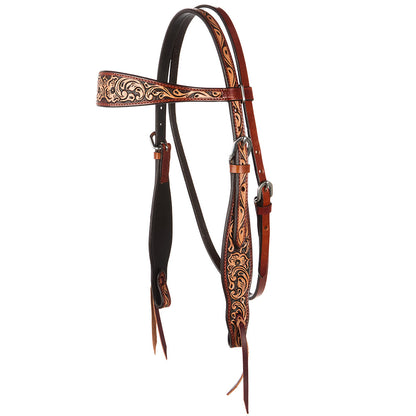 Floral Tooled Chestnut Browband Headstall