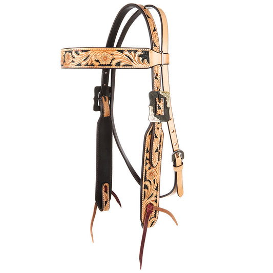 Natural Floral Tooling Browband Headstall