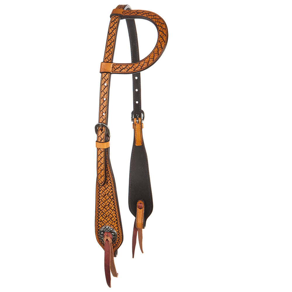 Natural Brick Tooled Concho Single Ear Headstall