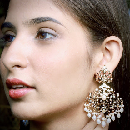 Pearl Jadau Dangler Earrings in Gold Plated Silver