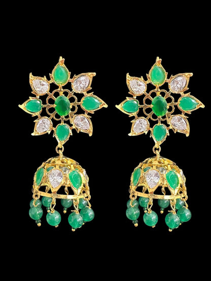 DER791 Evelyn Karanphool jhumka ( Emerald ) READY TO SHIP