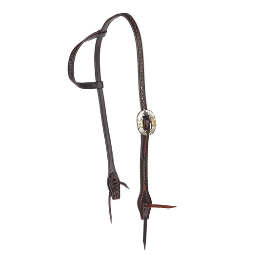 Heavy Oiled Rope Tooling Floral Double Buckle Single Ear Headstall