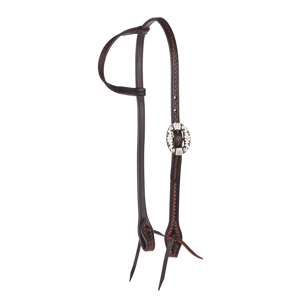 Heavy Oiled Rope Tooling Floral Bar Double Buckle Single Ear Headstall
