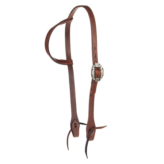 Heavy Oil Harness Leather Floral Silver Bar Single Buckle Single Ear Headstall