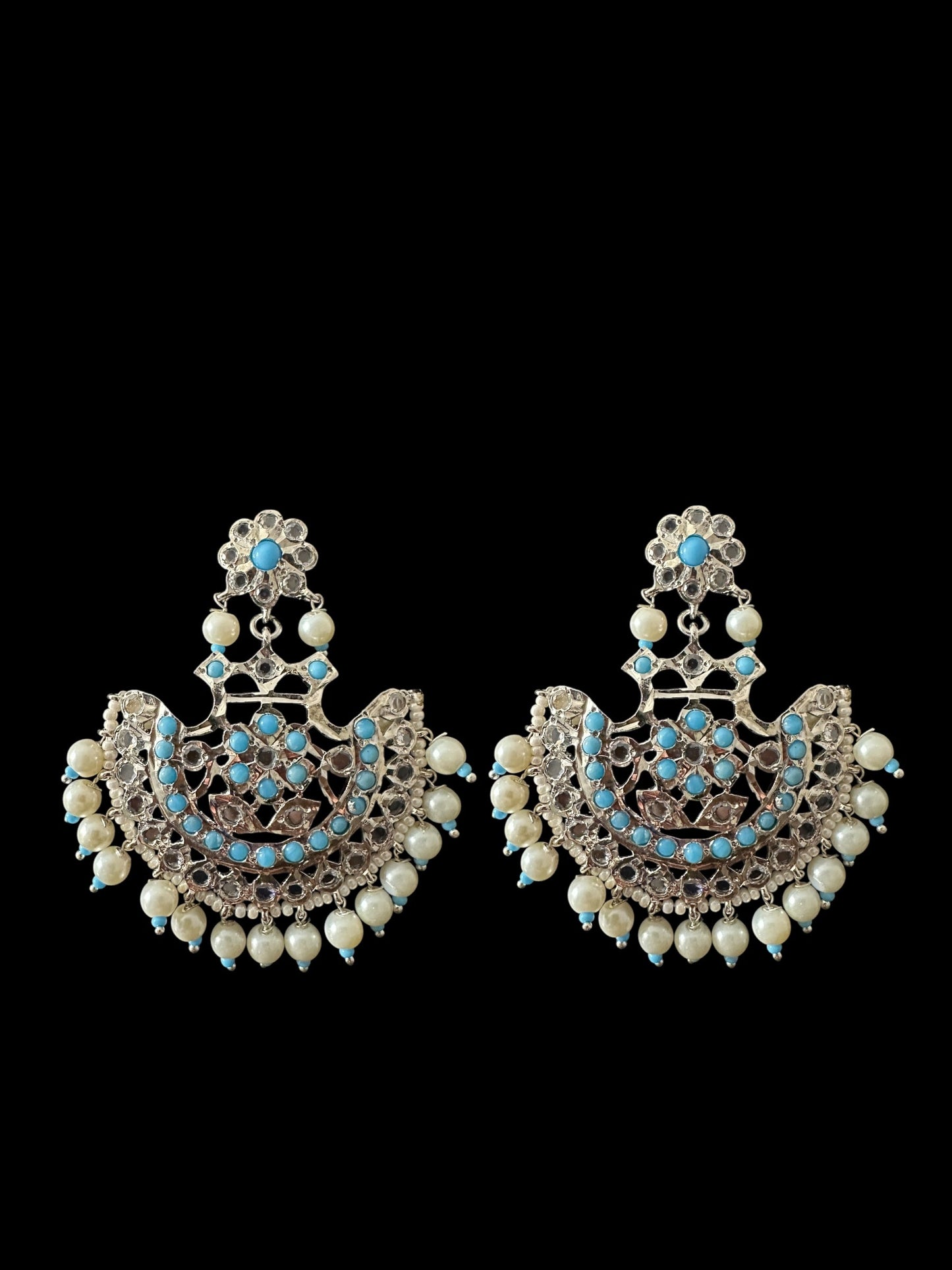 Turquoise / feroza hyderabadi silver plated pendant set with pearls ( READY TO SHIP  )
