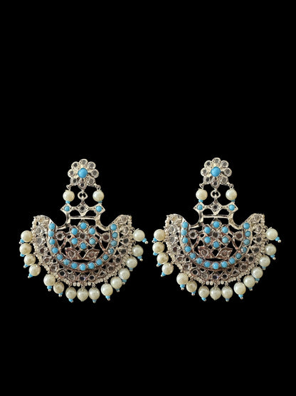Turquoise / feroza hyderabadi silver plated pendant set with pearls ( READY TO SHIP  )
