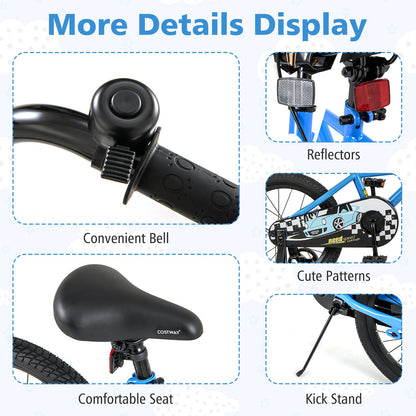 18 Inch Kids Bike with Removable Training Wheels for Aged 4-8 Years Old