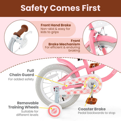 18 Inch Kids Bike with Training Wheels and Basket for Boys Girls 4-8 Years Old-18 inches