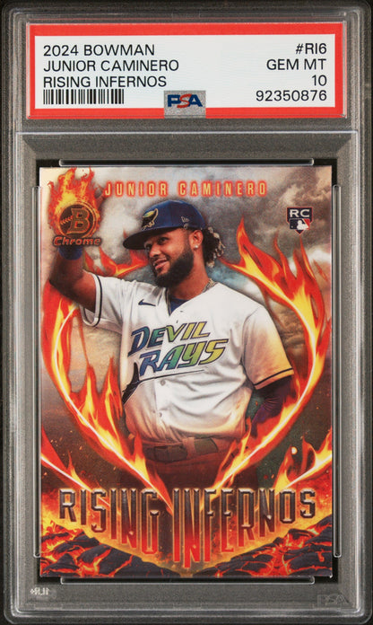 Graded 2024 Topps Bowman Junior Caminero #RI6 Rising Infernos Rookie RC Baseball Card PSA 10 Gem Mint