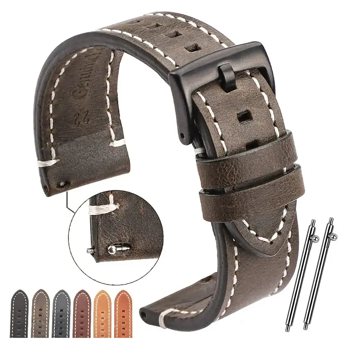 Suunto Race, Vertical & 9 Peak Contrast-Stitched Leather Buckle Band