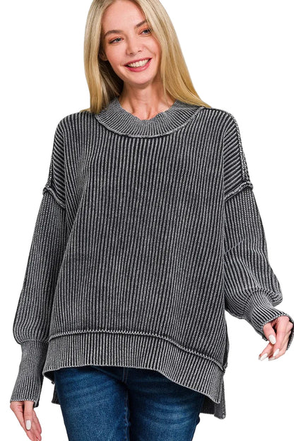 Washed Side Slit Oversized Sweater