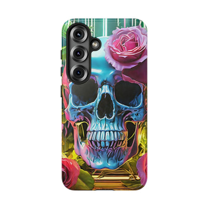 Neon Rose Skull Tough Phone Case