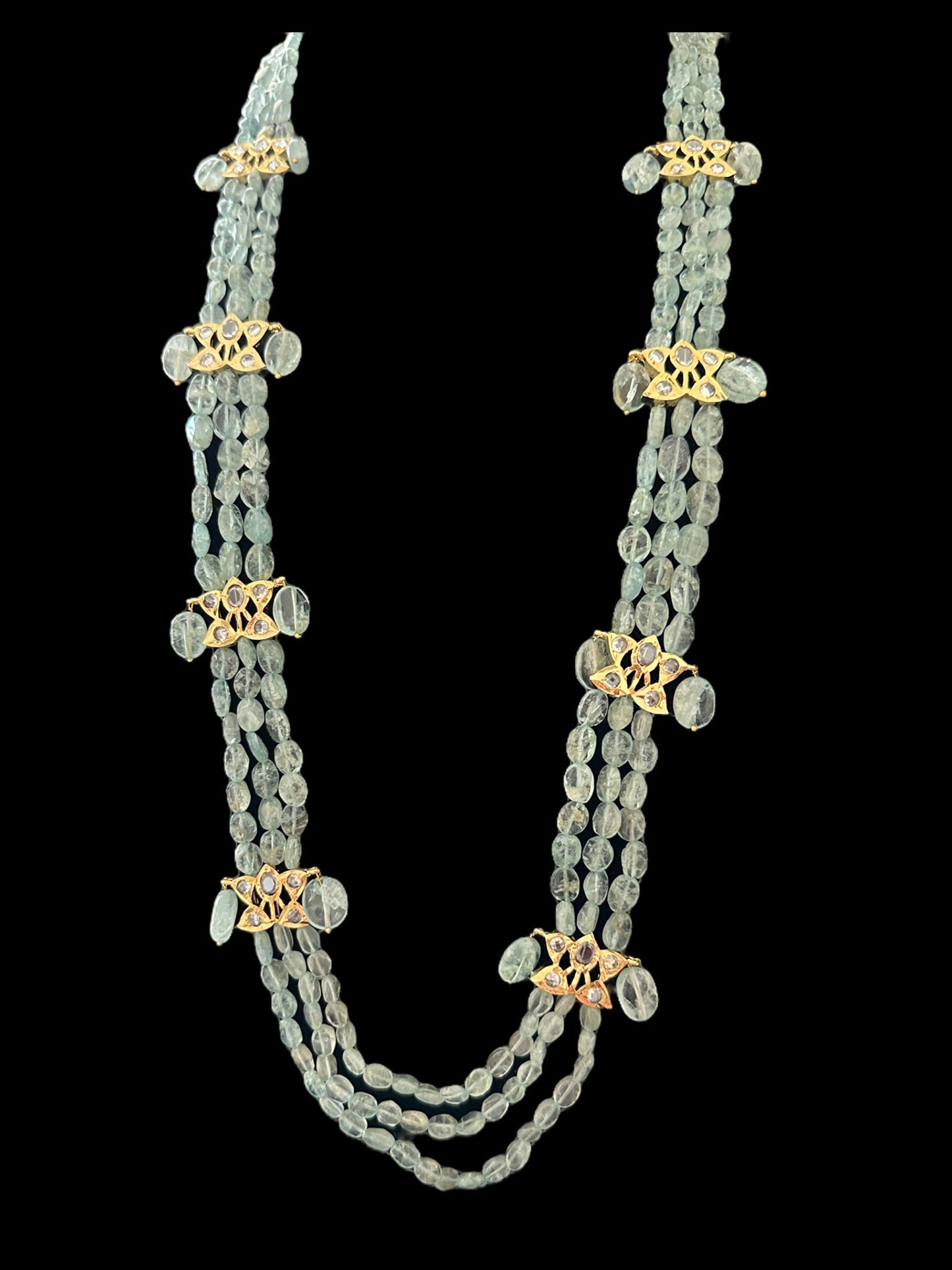 DLN63 aquamarine beads Rani haar with earrings ( READY TO SHIP )