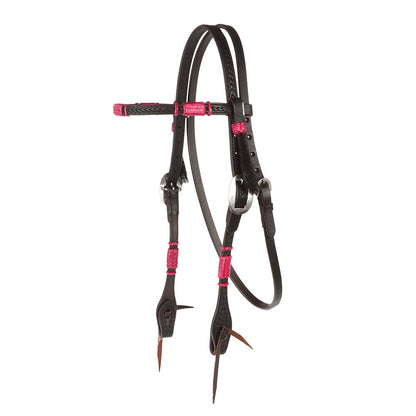 Hot Pink Rawhide Rope Tooled Browband Headstall