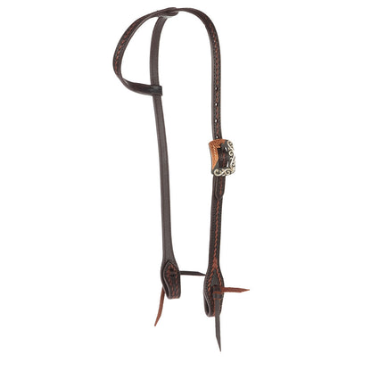 Heavy Oiled Rope Tooling Silver Scroll Copper Bar Double Buckle Single Ear Headstall