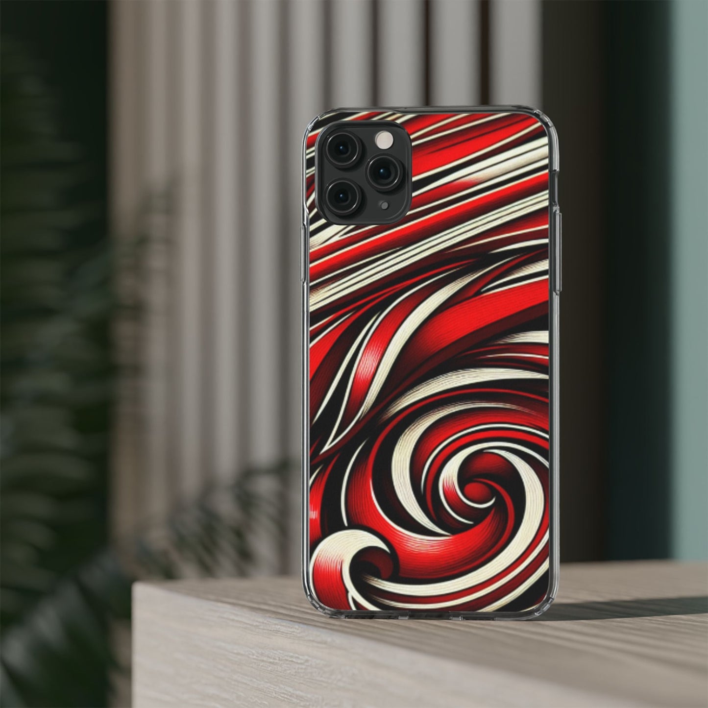 Red & White Swirl Abstract Clear Phone Case