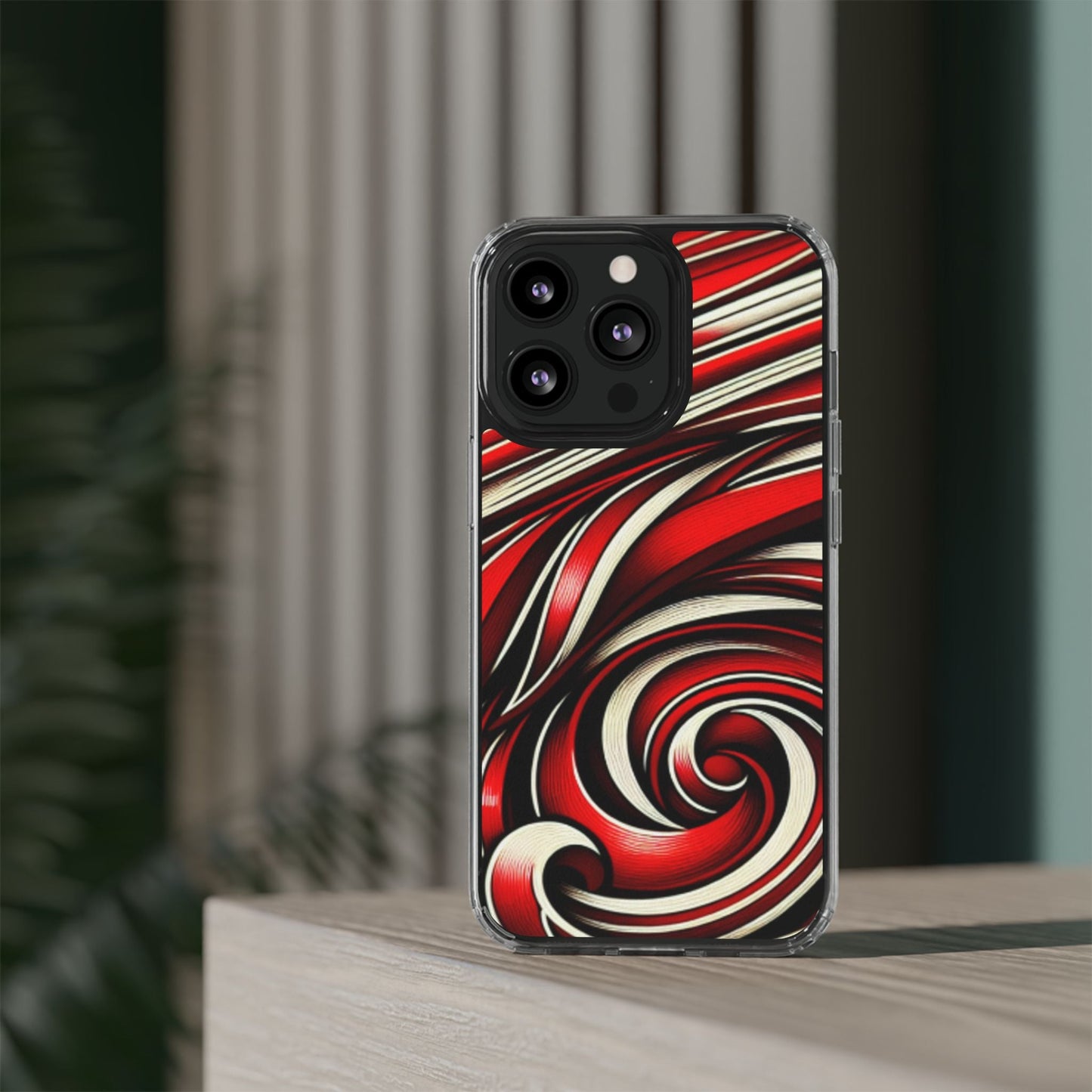 Red & White Swirl Abstract Clear Phone Case